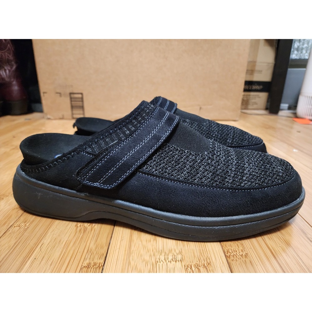 Orthofeet Hudson Slippers Shoes Mens Sz 10 D Medium Black Orthopedic Clog Mules